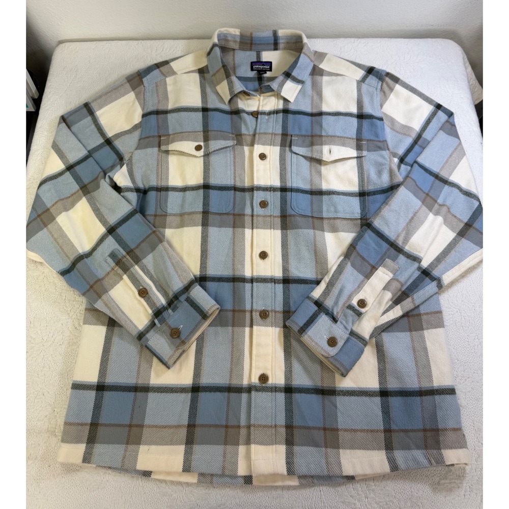Patagonia Mens Fjord Organic Cotton Flannel Shirt Blue Plaid STY42401 Large